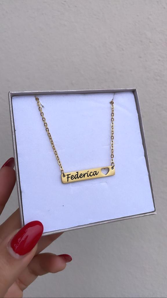 Collana targa NAME con cuore